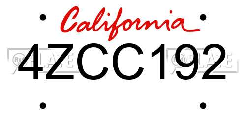 4ZCC192 California License Plate