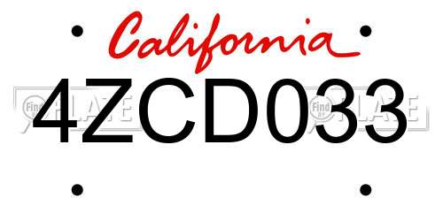4ZCD033 California License Plate