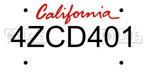 4ZCD401 California License Plate