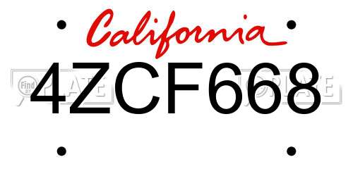 4ZCF668 California License Plate
