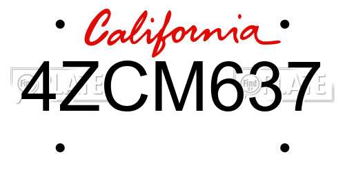 4ZCM637 California License Plate