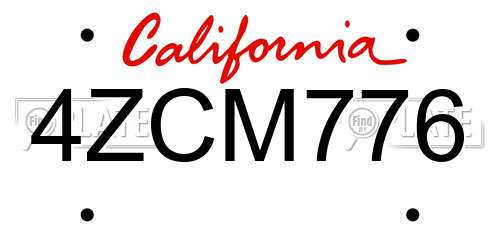 4ZCM776 California License Plate