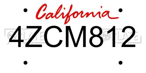 4ZCM812 California License Plate
