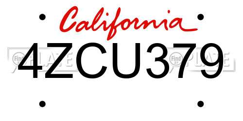 4ZCU379 California License Plate