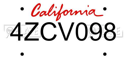4ZCV098 California License Plate