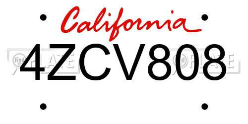 4ZCV808 California License Plate