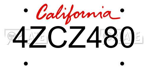 4ZCZ480 California License Plate
