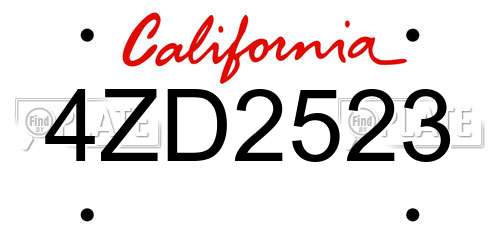 4ZD2523 California License Plate