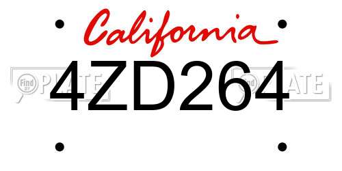 4ZD264 California License Plate