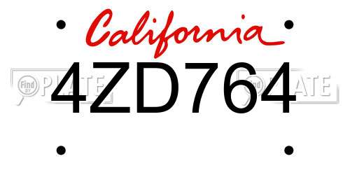 4ZD764 California License Plate