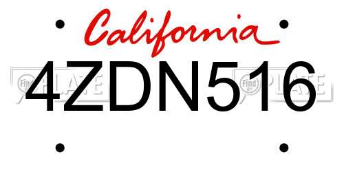 4ZDN516 California License Plate