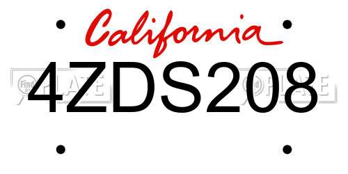 4ZDS208 California License Plate