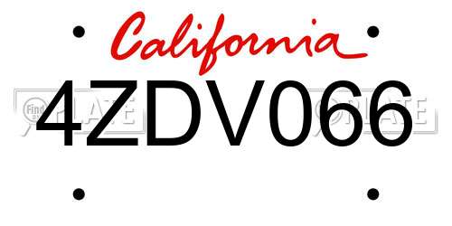 4ZDV066 California License Plate