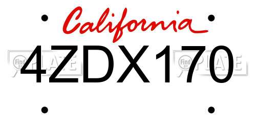 4ZDX170 California License Plate