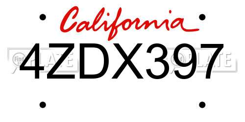 4ZDX397 California License Plate