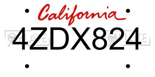 4ZDX824 California License Plate