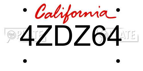 4ZDZ64 California License Plate