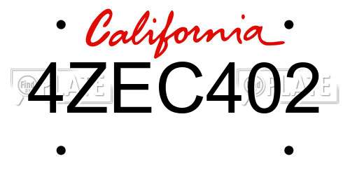 4ZEC402 California License Plate