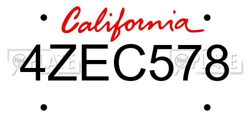 4ZEC578 California License Plate