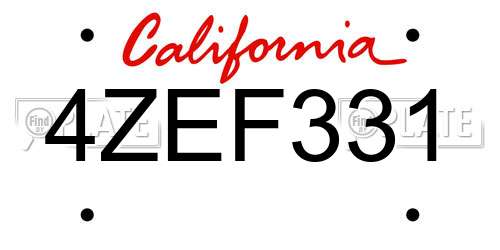 4ZEF331 California License Plate