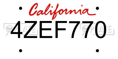 4ZEF770 California License Plate