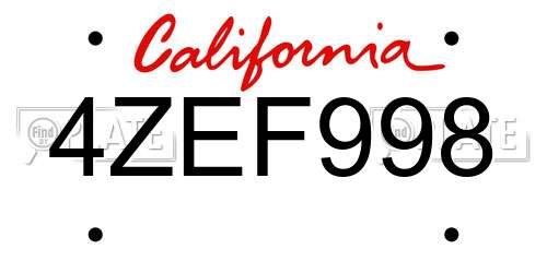 4ZEF998 California License Plate