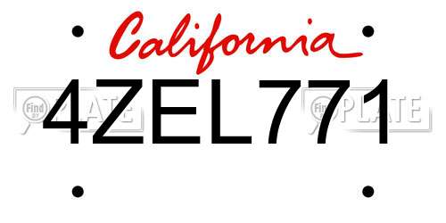 4ZEL771 California License Plate