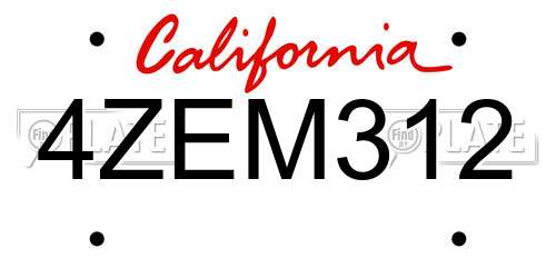 4ZEM312 California License Plate