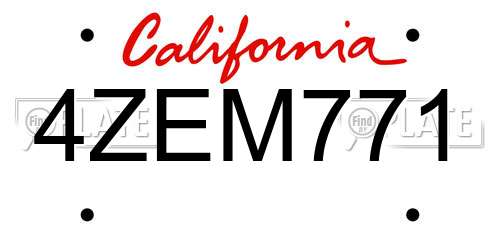 4ZEM771 California License Plate