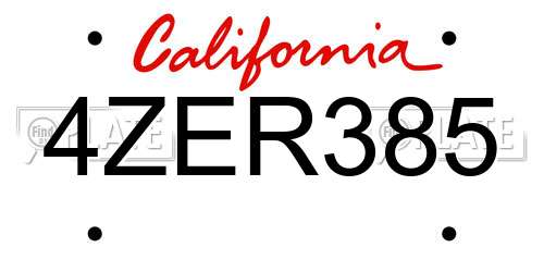 4ZER385 California License Plate
