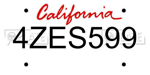 4ZES599 California License Plate