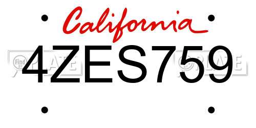 4ZES759 California License Plate