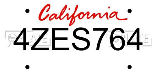 4ZES764 California License Plate
