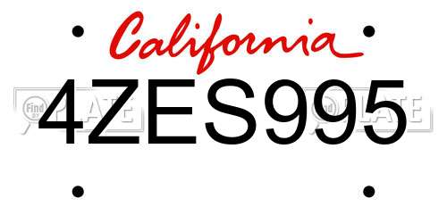 4ZES995 California License Plate
