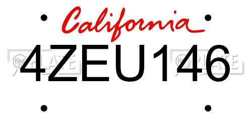 4ZEU146 California License Plate