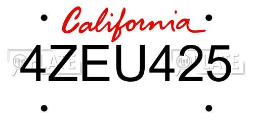 4ZEU425 California License Plate