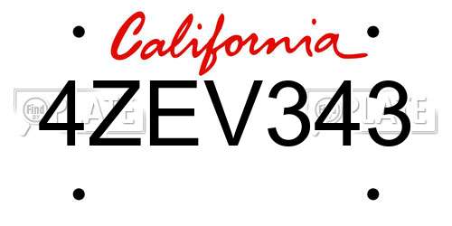 4ZEV343 California License Plate