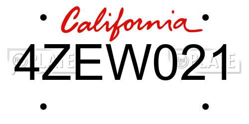 4ZEW021 California License Plate