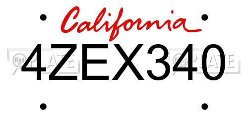 4ZEX340 California License Plate