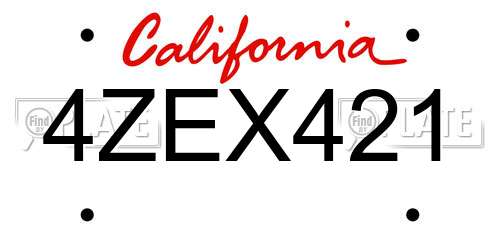 4ZEX421 California License Plate