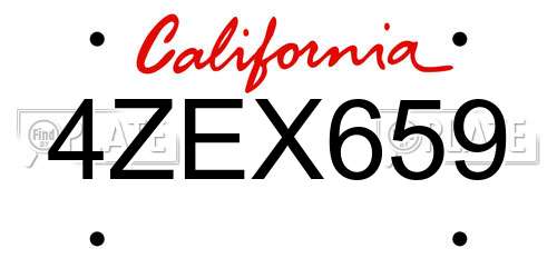 4ZEX659 California License Plate