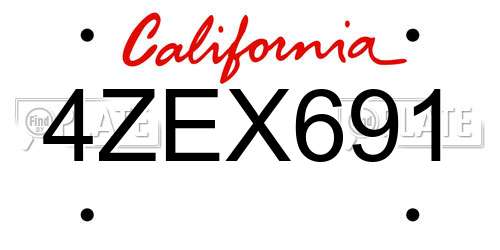 4ZEX691 California License Plate