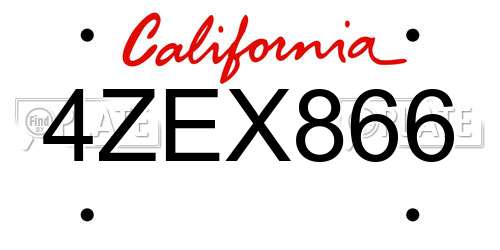 4ZEX866 California License Plate