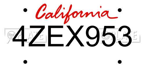 4ZEX953 California License Plate