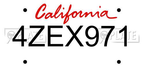 4ZEX971 California License Plate