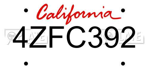 4ZFC392 California License Plate