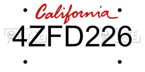 4ZFD226 California License Plate