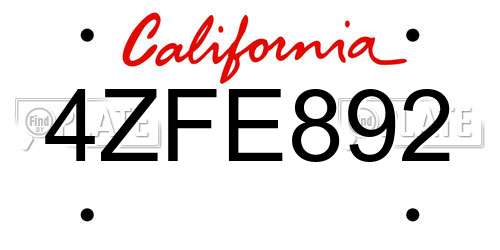 4ZFE892 California License Plate