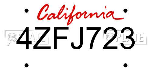 4ZFJ723 California License Plate