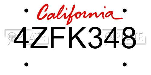 4ZFK348 California License Plate